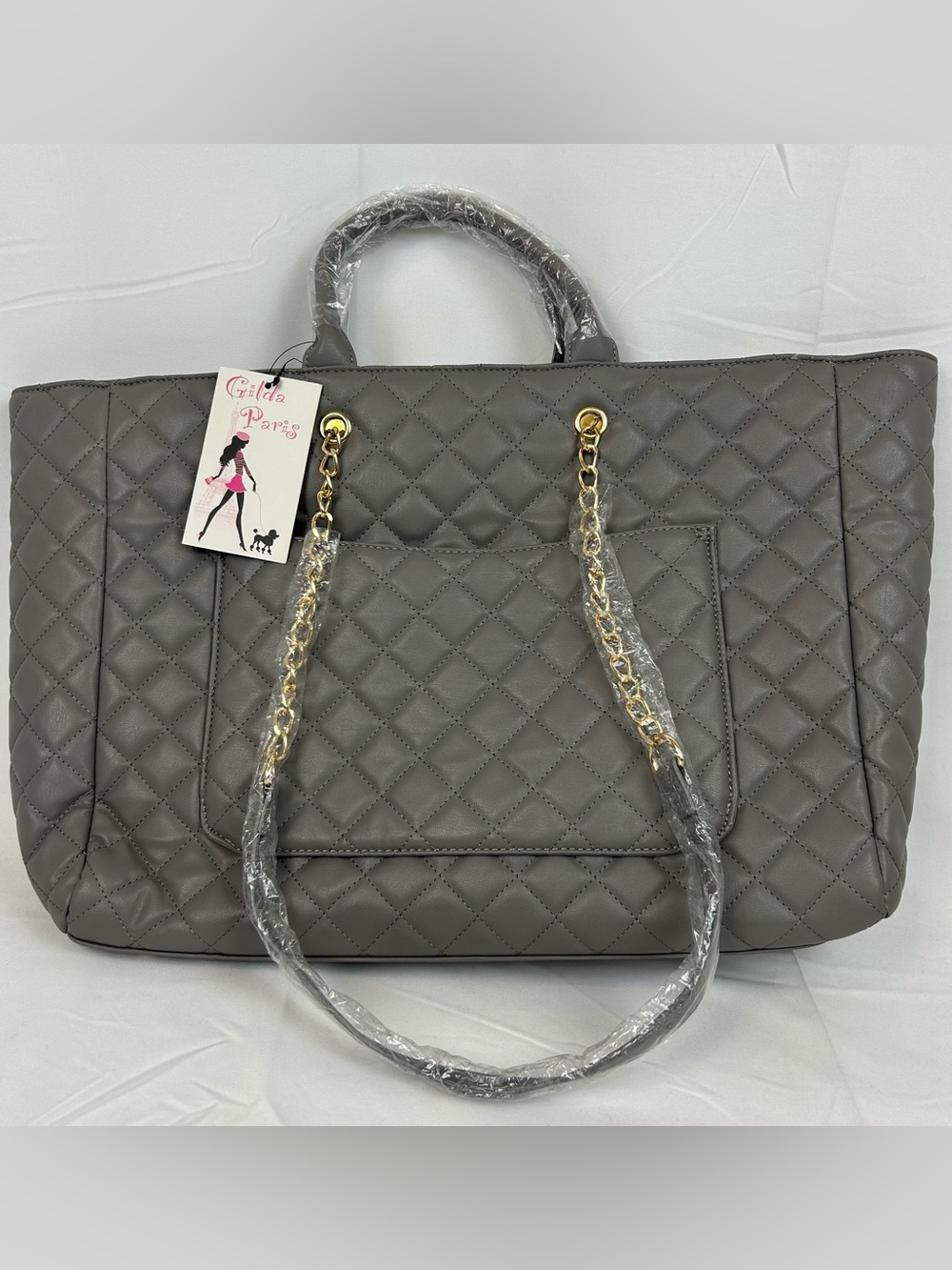 *NEW* Gilda Paris Large Quilted Tote Satchel Grey - Picture 2 of 15